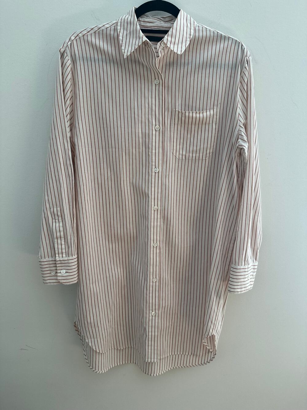 Jenni Kayne Button Down Shirt Dress Women's Size XXS Red Striped Long Sleeves56